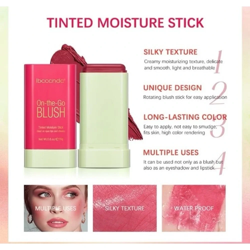 NEW On the Go Blush Waterproof/Sweatproof Stick for Eyes/Lips/Face, Hot Red